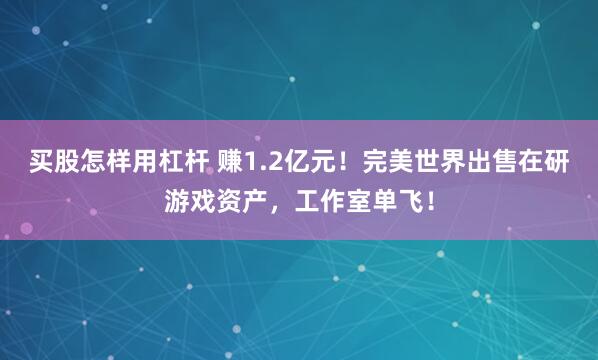 买股怎样用杠杆 赚1.2亿元！完美世界出售在研游戏资产，工作室单飞！